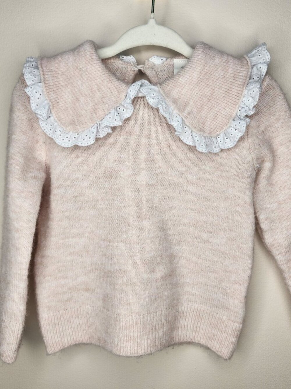 H&M Baby Knit Sweater — Blush Pink, Size 9M | Broderie Anglaise Lace Collar